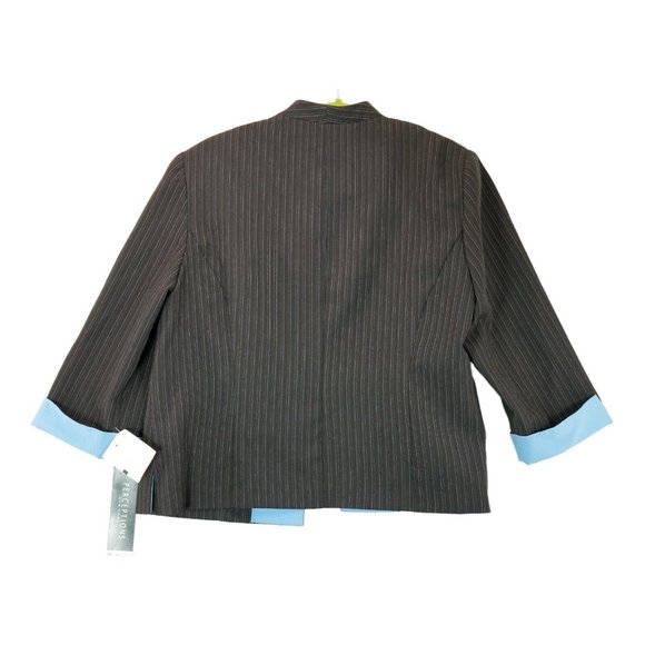 NWT Vintage Perceptions Petite Brown And Blue Striped Open Blazer 16 Petite - Picture 2 of 5